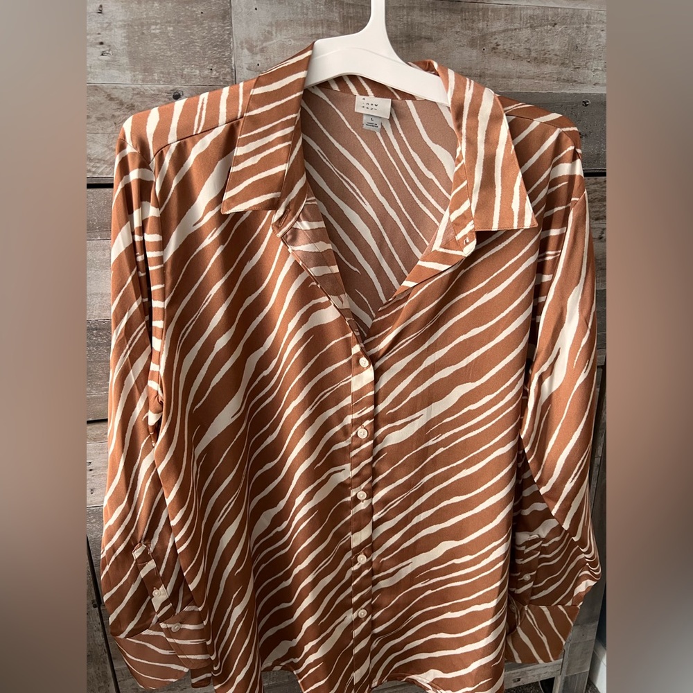 Brown Zebra striped blouse in a beautiful fall color!